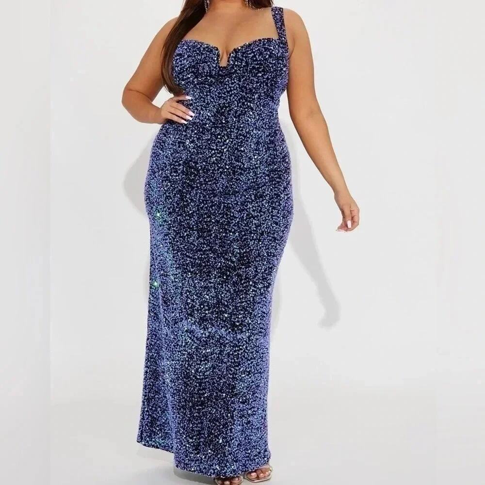 Fashion NOVA Womens Gown Sequin soft mermaid style dress Plus Size - Picture 2 of 14